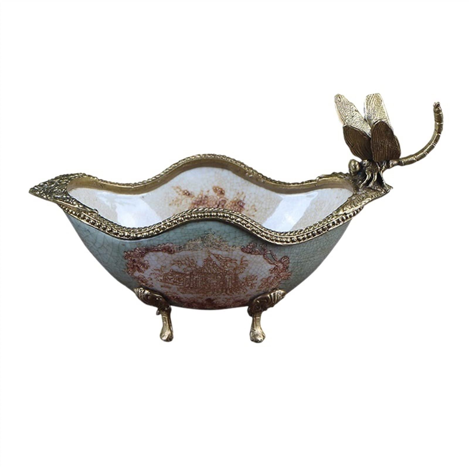 Vintage Ceramic Fruit Bowl - Decorative Retro Fruit Basket for Home, Porch, and Office | Desktop Snack Tray, Candy Dish & Key Storage Organizer | Perfect for Parties, Kitchen Counter, and Living Room Decor (Color: E)