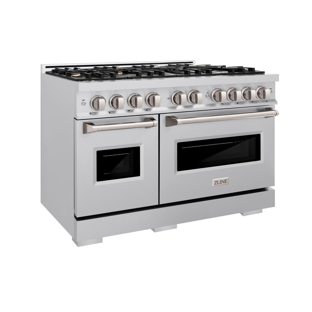 ZLINE 48 Inch 6.7 Cu. Ft. Classic Double Oven Dual Fuel Range - Stainless Steel with 8 Brass Burners (CDR BR 48) | Professional Gas Stove for Home Kitchen, Baking & Cooking Large Meals
