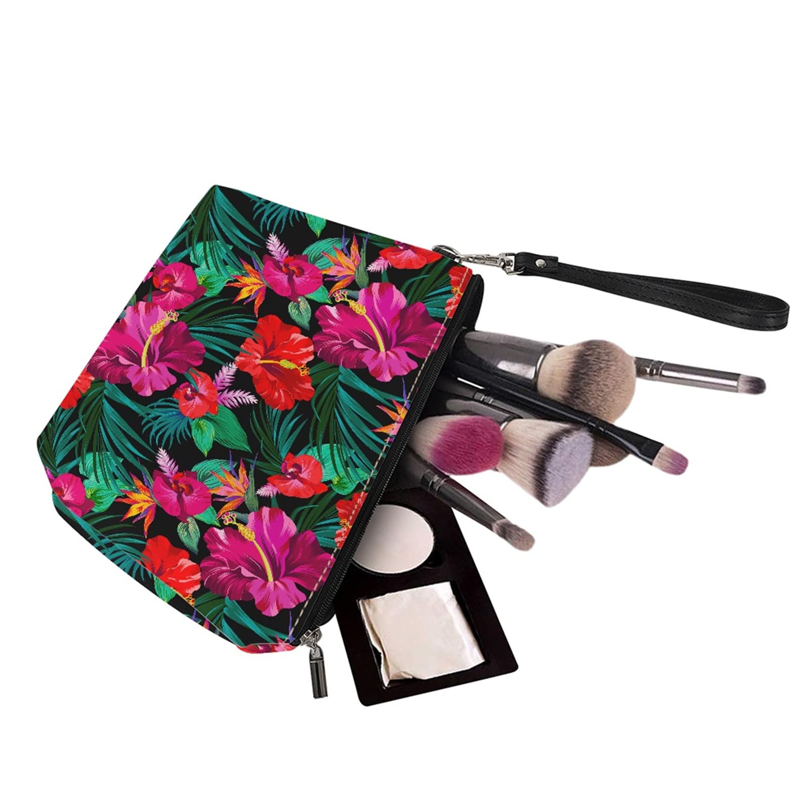 Hawaii Floral Print Travel Cosmetic Bag for Women - Large Fashion Makeup Organizer with Zipper Pouch - Perfect for Vacations, Beach Trips & Daily Essentials Storage