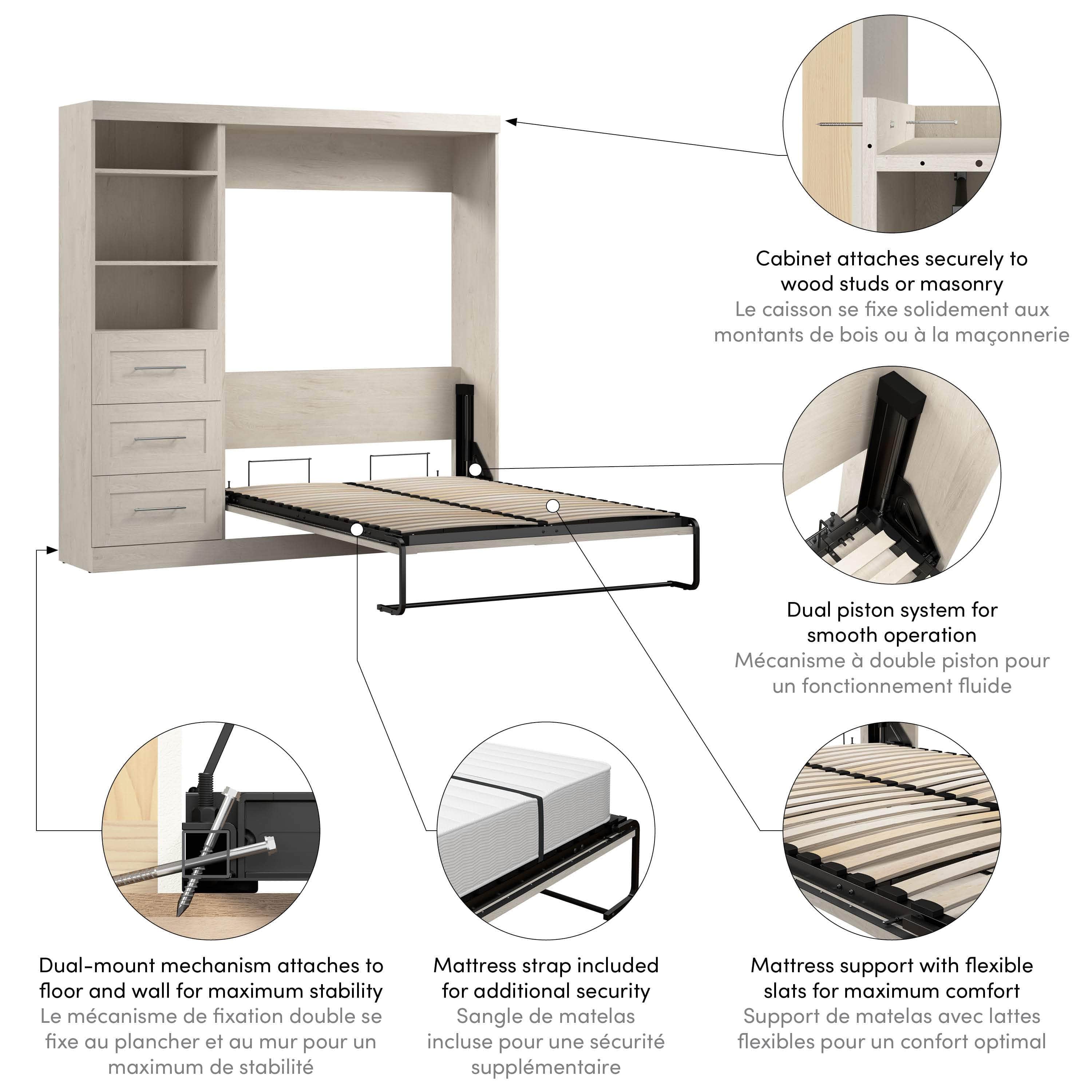 Pur Full Murphy Wall Bed with Storage Drawers - 84