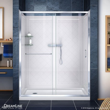 DreamLine Infinity Z 36x60x76.75 Inch Frameless Sliding Shower Door - Left Drain Base with Clear Glass Panels & Backwalls - Perfect for Modern Bathroom Renovations and Spa-Like Showers