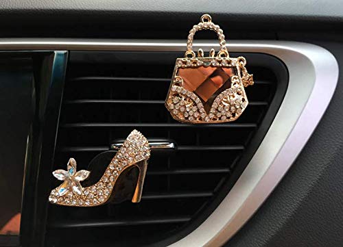 2-Piece Cute Bling Crystal Car Air Freshener & High Heel Vent Clip Set - Fashionable Women's Car Accessories for Bags & Shoe Decor - Perfect Gift for Car Lovers & Auto Enthusiasts (Great for Everyday Commute & Road Trips)