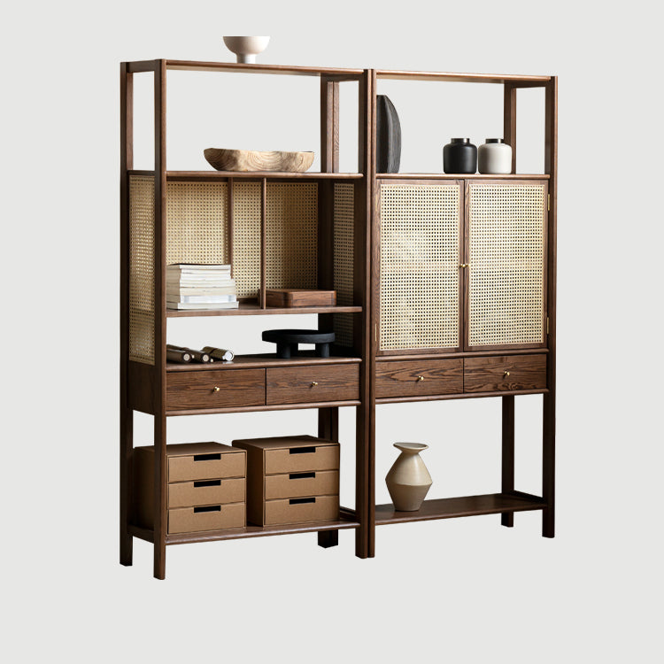 Solid Black Walnut & Ash Wood Bookshelf Display Cabinet - Modern Bookcase for Living Room, Office & Library Storage