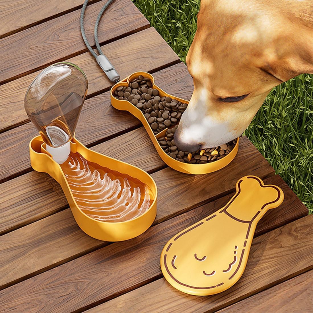 2-in-1 Pet Travel Food & Water Container - Portable Chicken Leg Shaped Bowl for Dogs & Cats | Perfect for Hiking, Camping & Road Trips