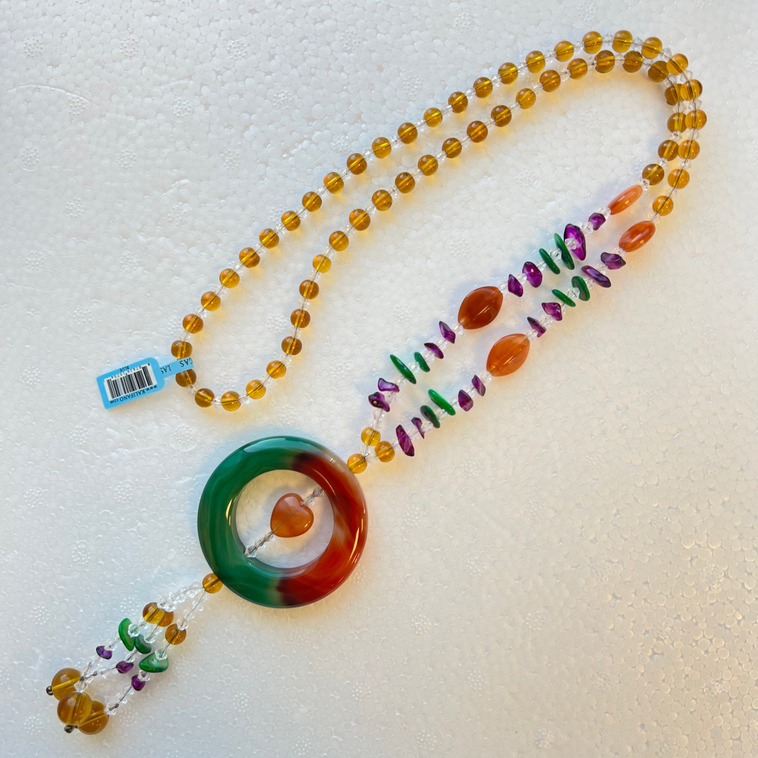Agate Circle of Life Necklace with Glass Beads - Spiritual Healing Jewelry for Women, Boho Chic Accessory for Meditation, Yoga & Everyday Wear