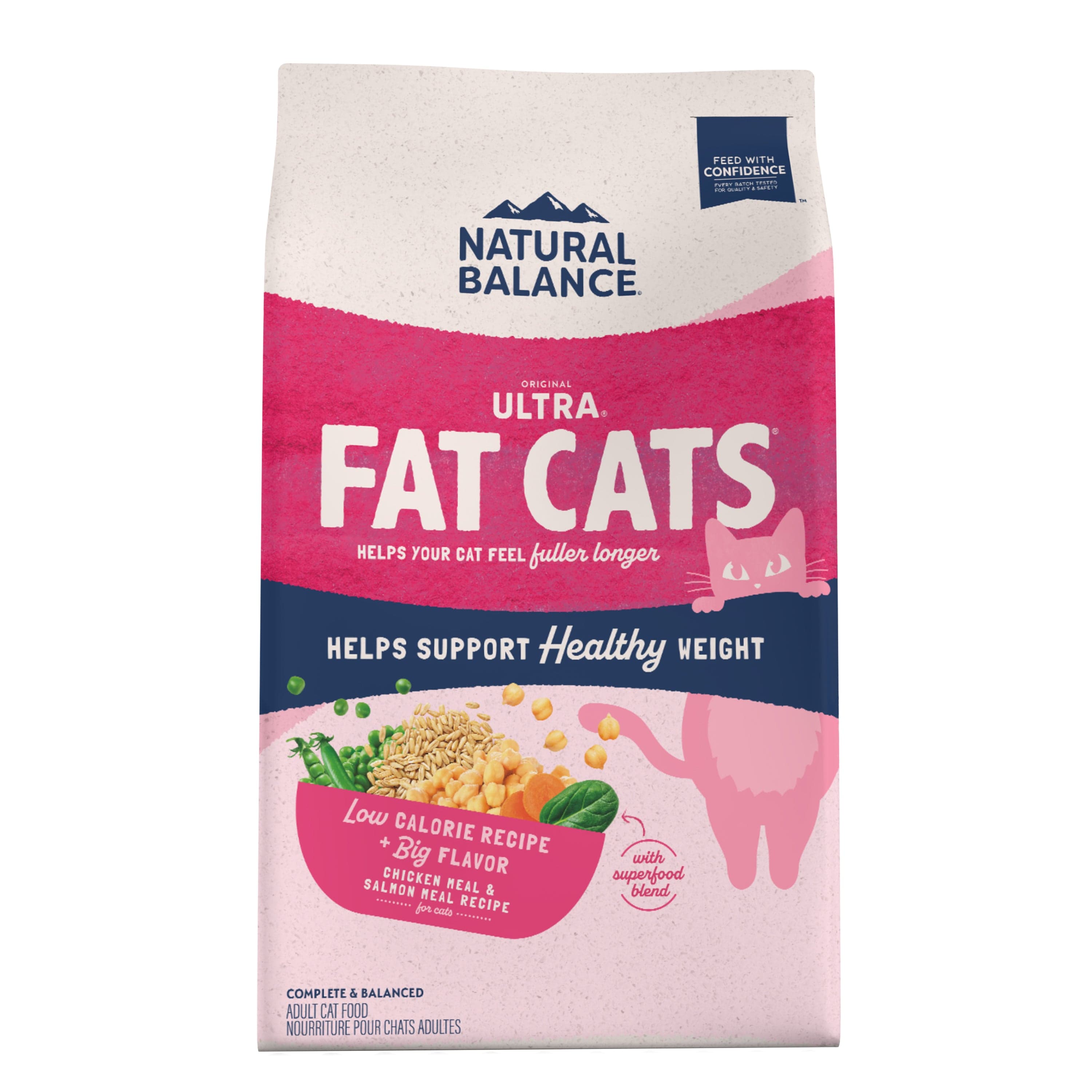 Natural Balance Fat Cats Chicken Meal & Salmon Meal Recipe Dry Cat Food - High Protein, Grain-Free Cat Food for Weight Management - Perfect for Indoor Cats & Overweight Felines