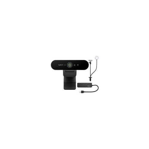 Logitech Miro 4K Pro Webcam Bundle with Adjustable Stand & 4-Port USB 3.0 Hub - 3-in-1 Streaming Setup for Zoom Meetings, Gaming & YouTube Videos
