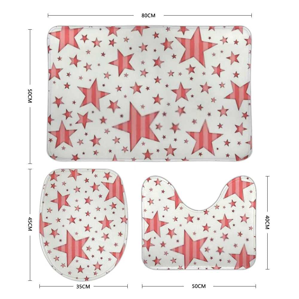 Hapuxt 3-Piece Bath Rug Set - Soft, Absorbent & Anti-Slip Bath Mats with Toilet Lid Cover & U-Shaped Contour Rug | Machine Washable | Perfect for Bathroom, Powder Room & Guest Bath Decor (Pink Star Pattern)