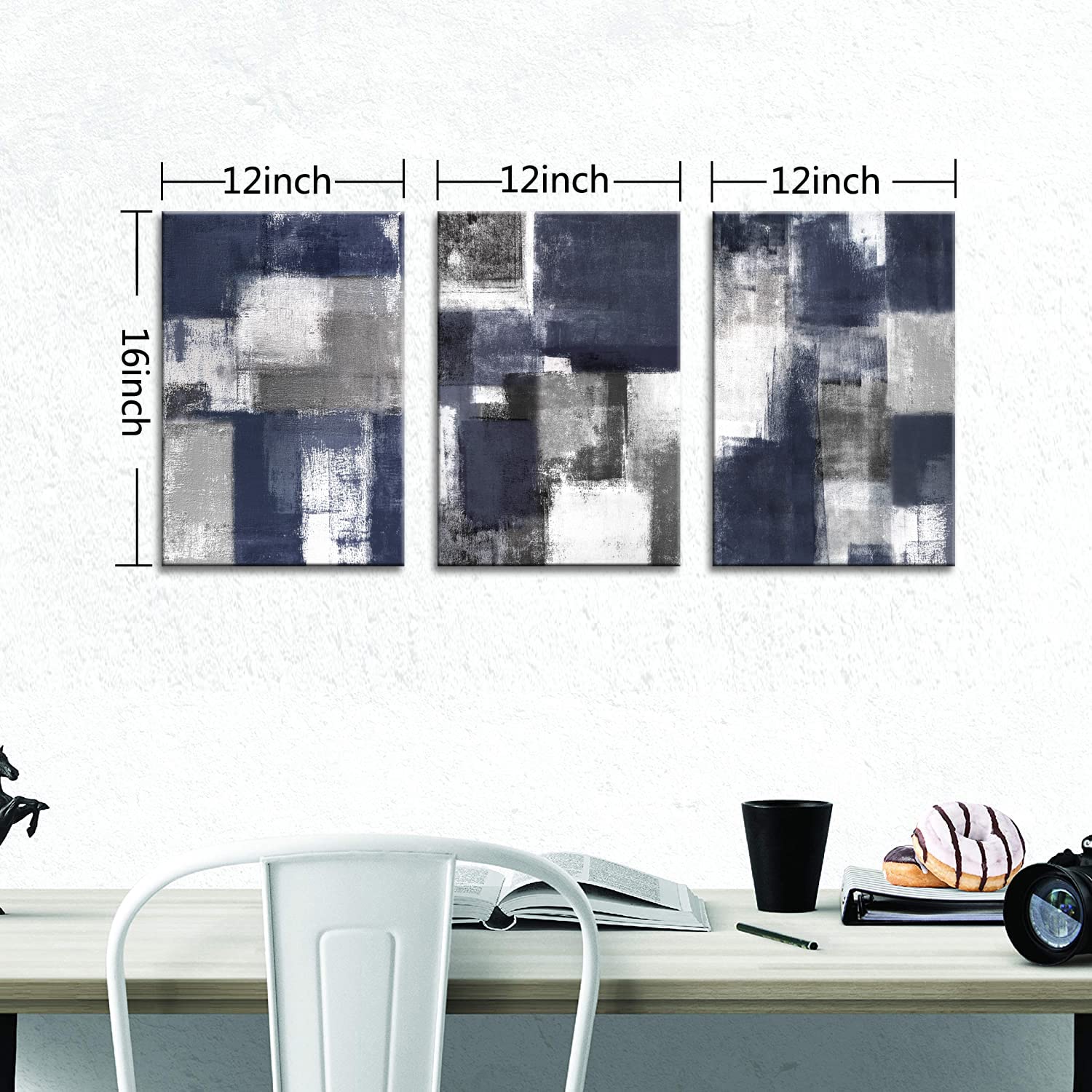 Abstract Art 3-Panel Canvas Wall Decor - Modern Landscape Painting for Living Room, Bedroom, Office - 12x16 Inch Ready to Hang - Perfect for Home, Bathroom & Kitchen Decor (Set of 3)