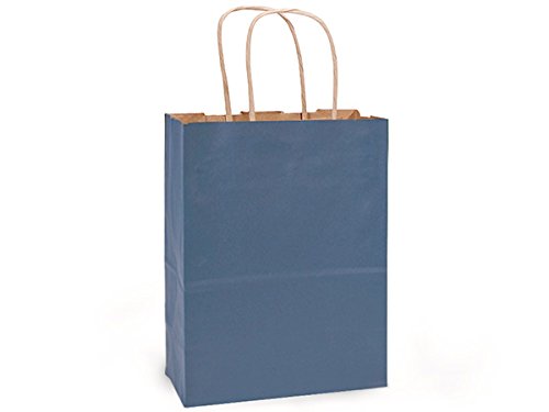 Eco-Friendly 100% Recycled Kraft Tint Shopping Bags - Dark Blue Bulk Pack of 250 (8x4.75x10.25 Inches) | Sustainable Grocery Bags for Retail Stores, Farmers Markets & Gift Wrapping