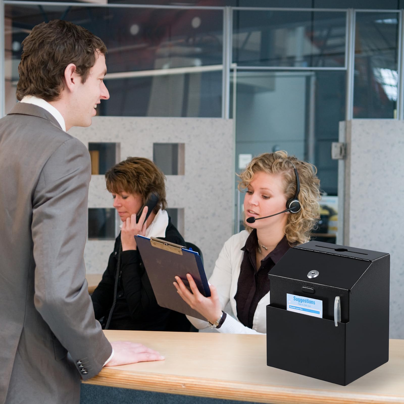 Wall Mountable Locking Suggestion Box with Key - Secure Donation Box, Voting Ballot Box, Collection Drop Box - Includes 50 Free Suggestion Cards - 7.1
