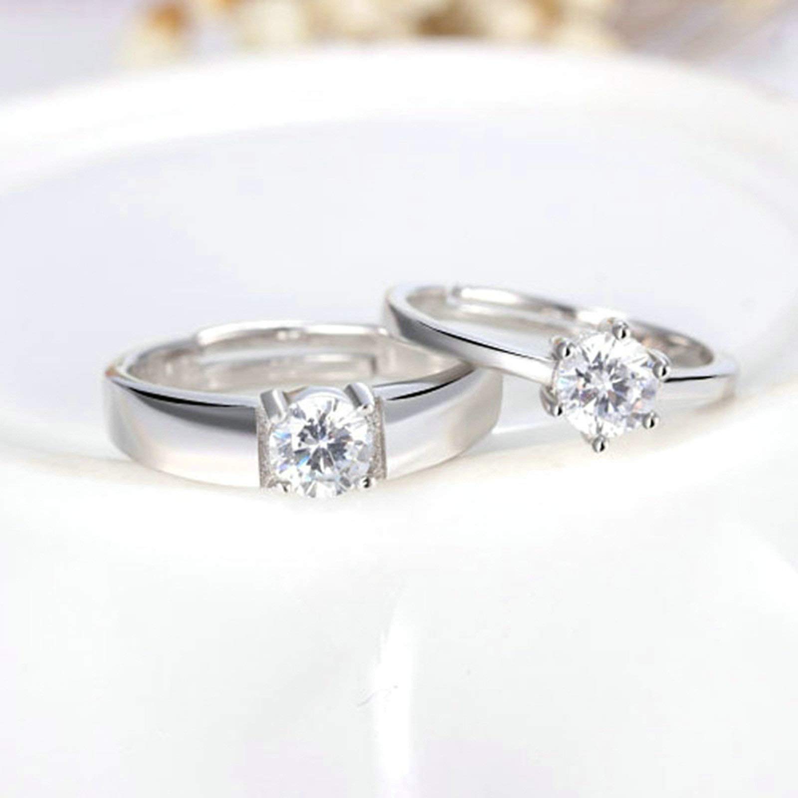 Sterling Silver Promise Rings for Couples - Round Cut Cubic Zirconia Engagement Rings for Women & Men - Perfect for Anniversaries, Valentine's Day & Romantic Gifts
