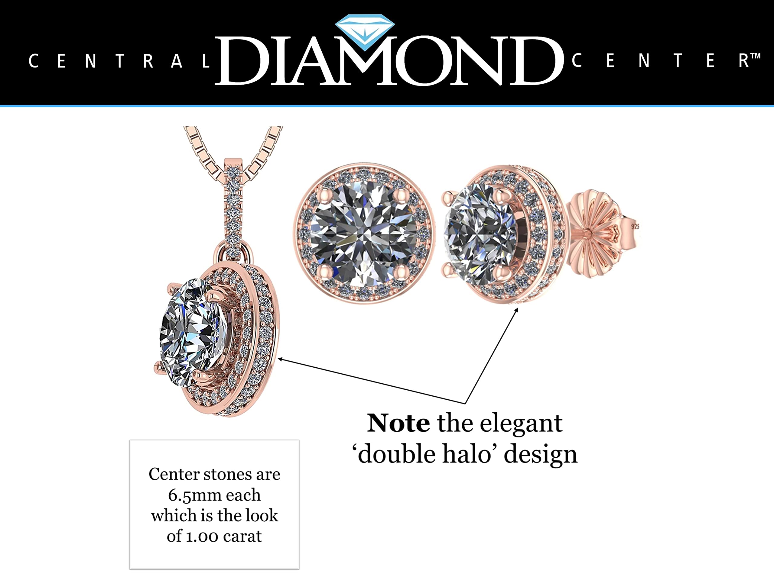 Central Diamond Center Round Halo Earring & Necklace Set with 6.5mm Simulated Birthstones in 925 Sterling Silver, Hypoallergenic Jewelry for Women - Perfect for Birthday Gifts, Anniversary, Wedding, and Special Occasions