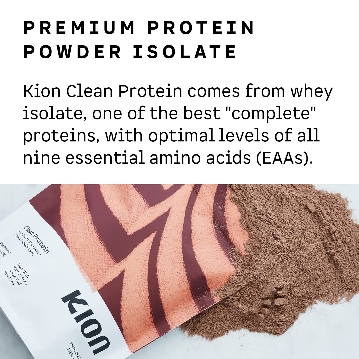 Kion Clean Protein Powder | Grass-Fed Whey Isolate | Rich Chocolate Flavor | 30 Servings | Post-Workout Recovery & Healthy Lifestyle Support