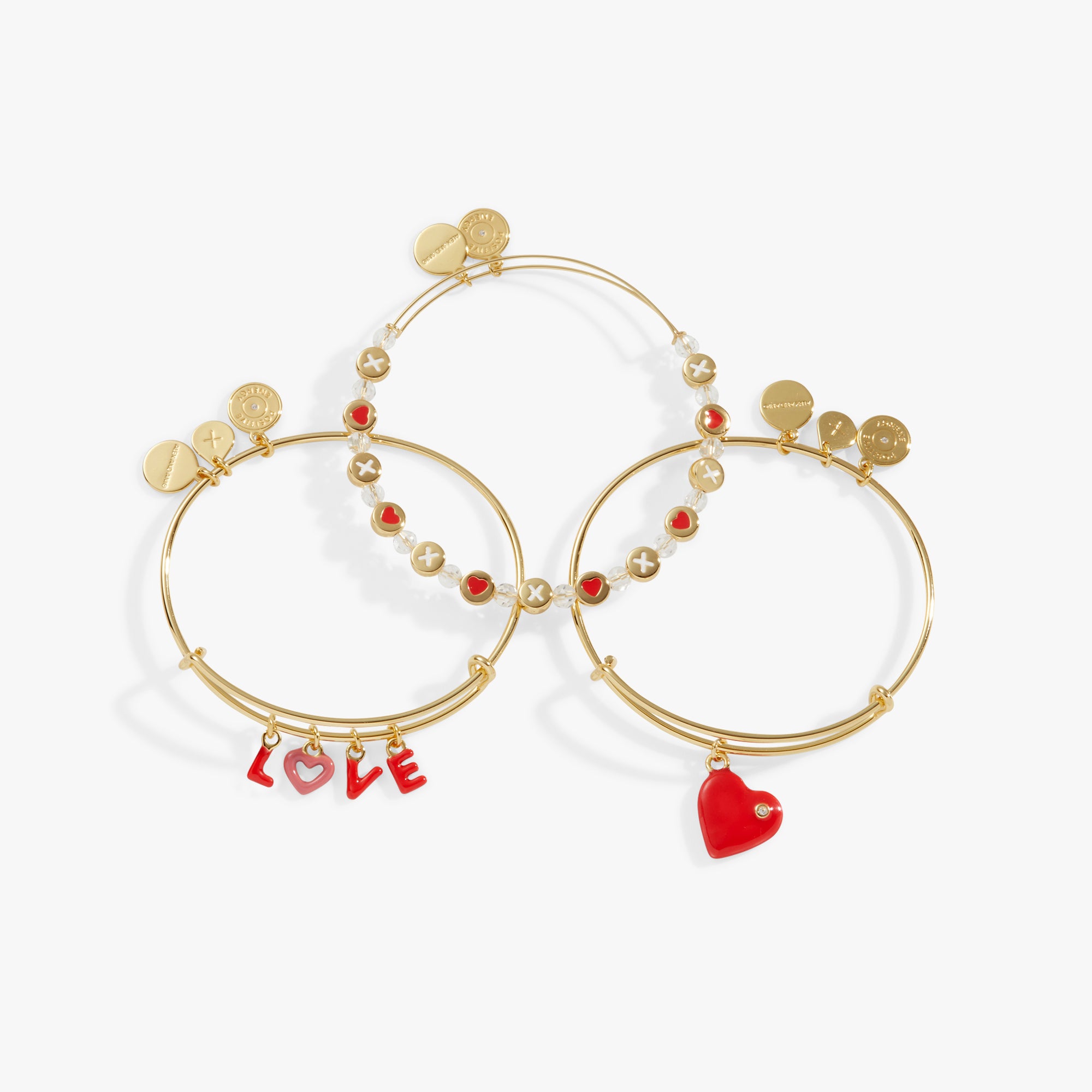 LOVE Charm Bangle Bracelet Set - 3 Piece Gold & Silver Stackable Bangles for Women - Perfect for Valentine's Day, Anniversary Gifts & Everyday Wear
