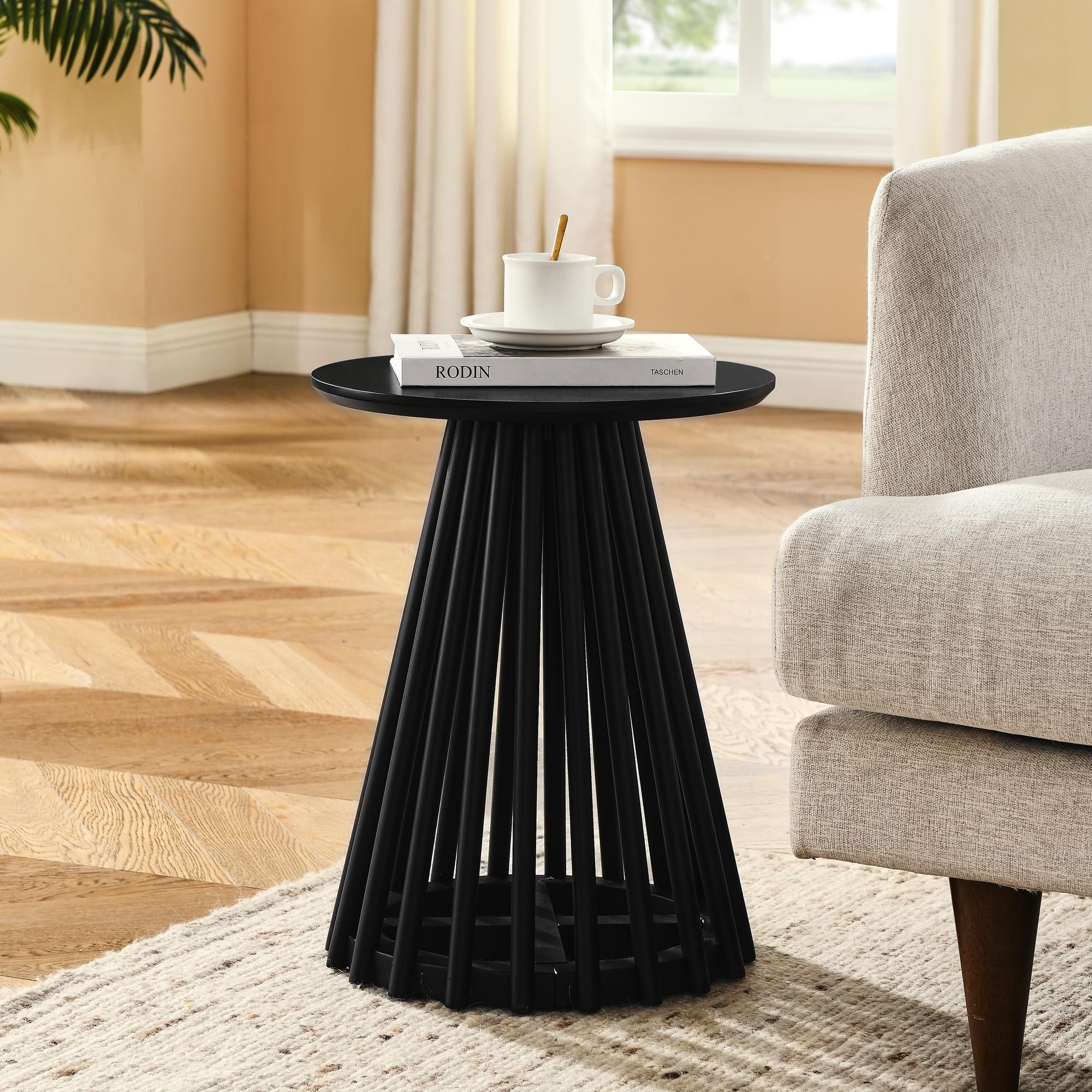 Modern Minimalist Round Coffee Table for Living Room - Black 15.8 Inch Sofa Side Table, Cocktail & Tea End Table with Easy Assembly - Perfect for Small Spaces, Apartments & Lounge Areas