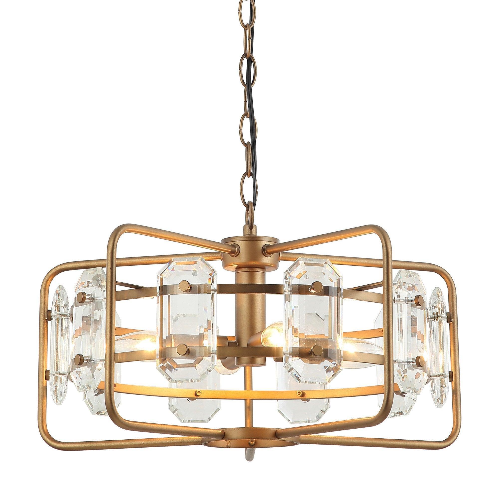 4-Light Modern Crystal Pendant Light Fixture - Gold or Black Finish - Perfect for Dining Room, Living Room, or Bedroom Ceiling Lighting
