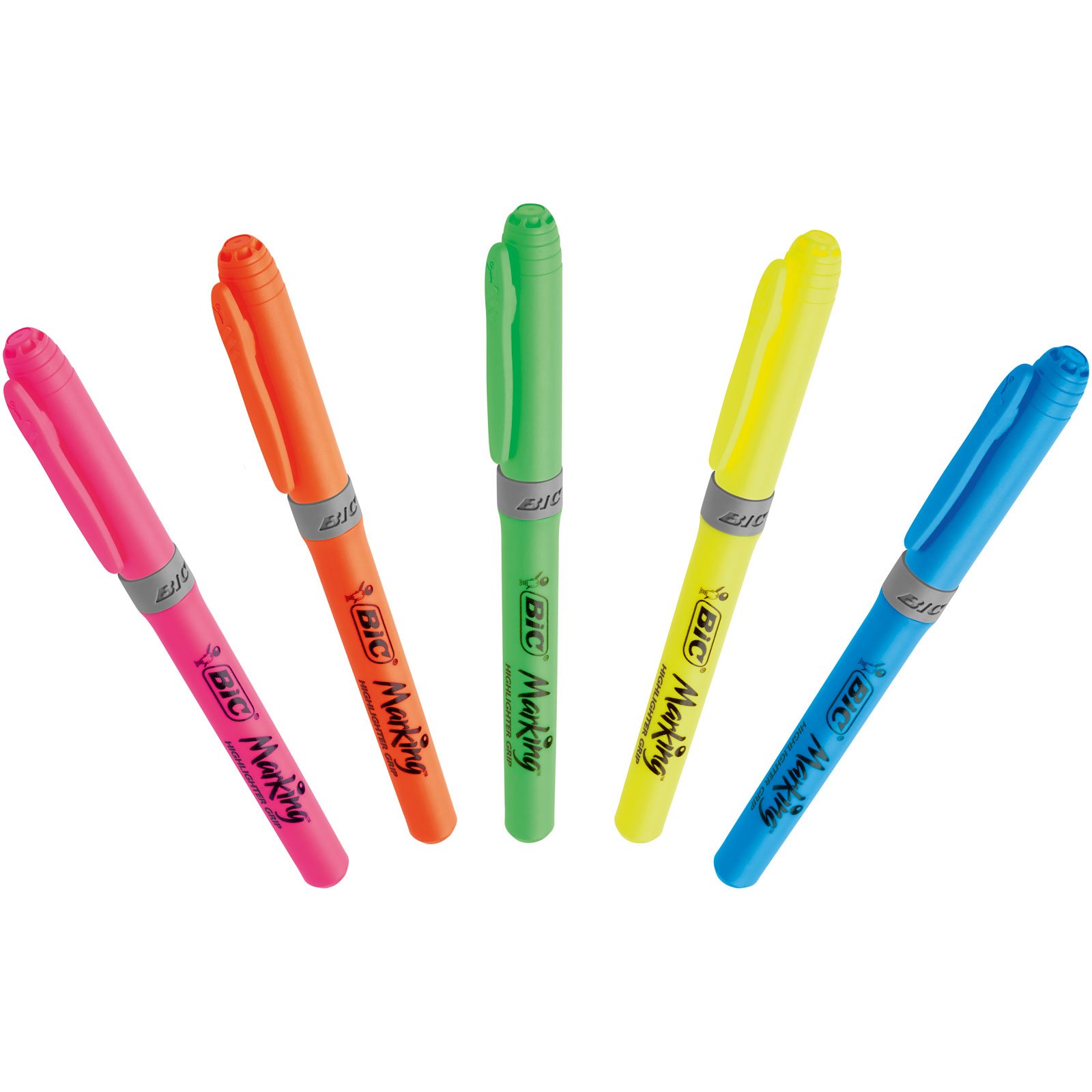 BIC Grip Highlighters - Pack of 12, Blue (811931) | Bright, Smear-Resistant Markers for Office, School & Study Notes