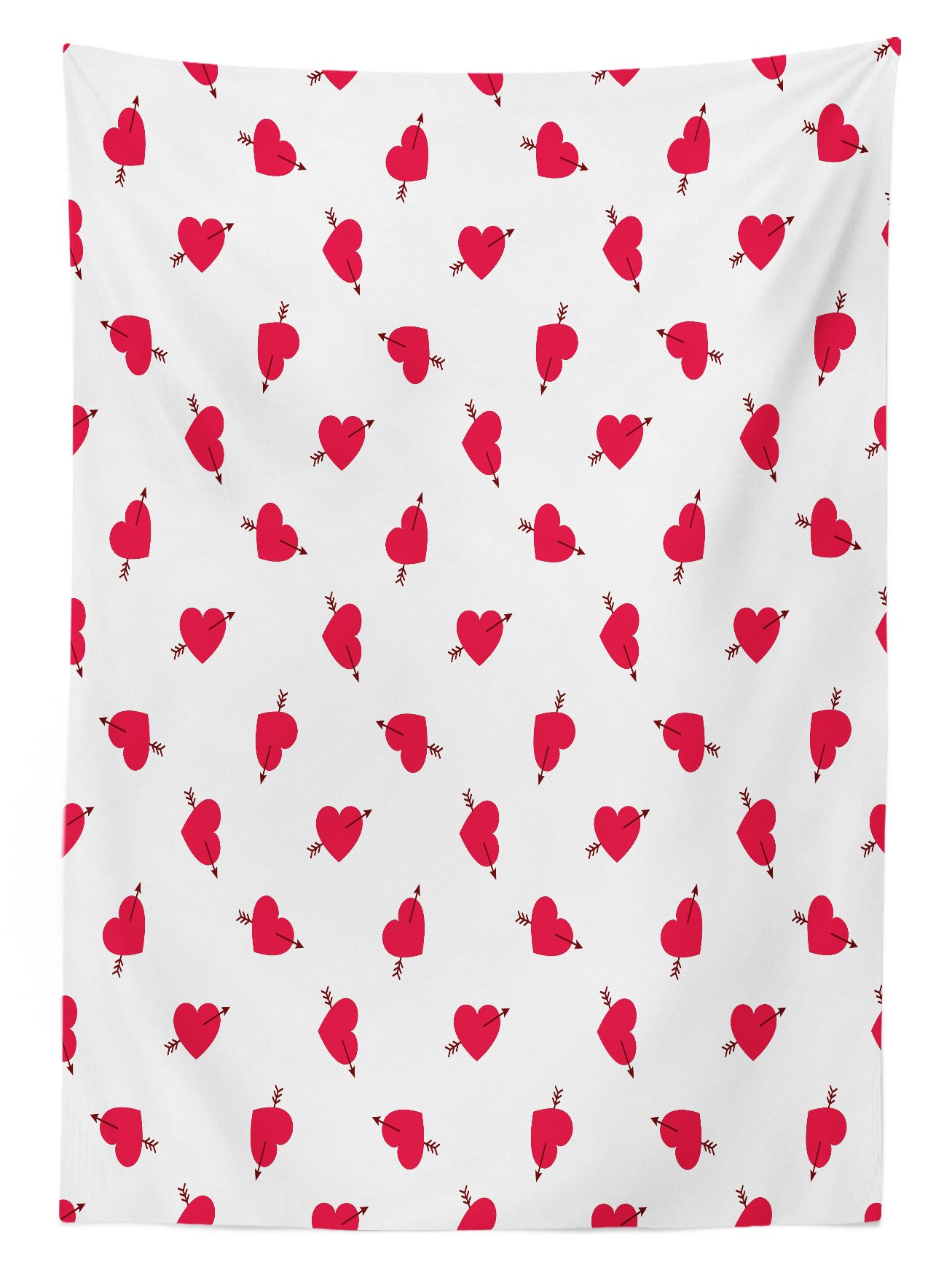 Ambesonne Valentine's Day Outdoor Tablecloth - Cartoon Hearts with Arrows Love Romance Pattern, Washable Picnic Table Cover 58x120 Inches, Dark Coral Brown White - Perfect for Romantic Dinners, Garden Parties & Outdoor Decor