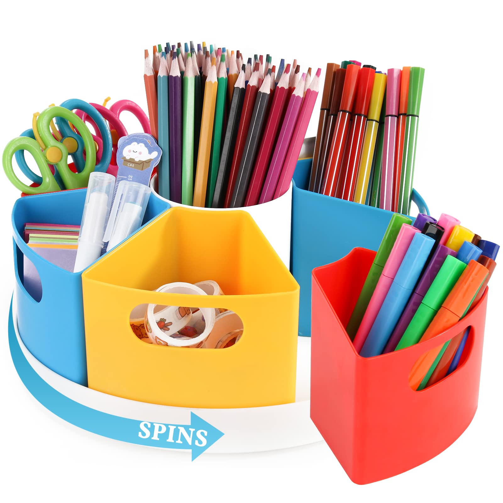 360° Rotating Kids Art Supply Organizer - Multicolor Crayon & Marker Storage Caddy, Pencil Holder for Desk - Perfect for Classroom Organization & Home Study Space