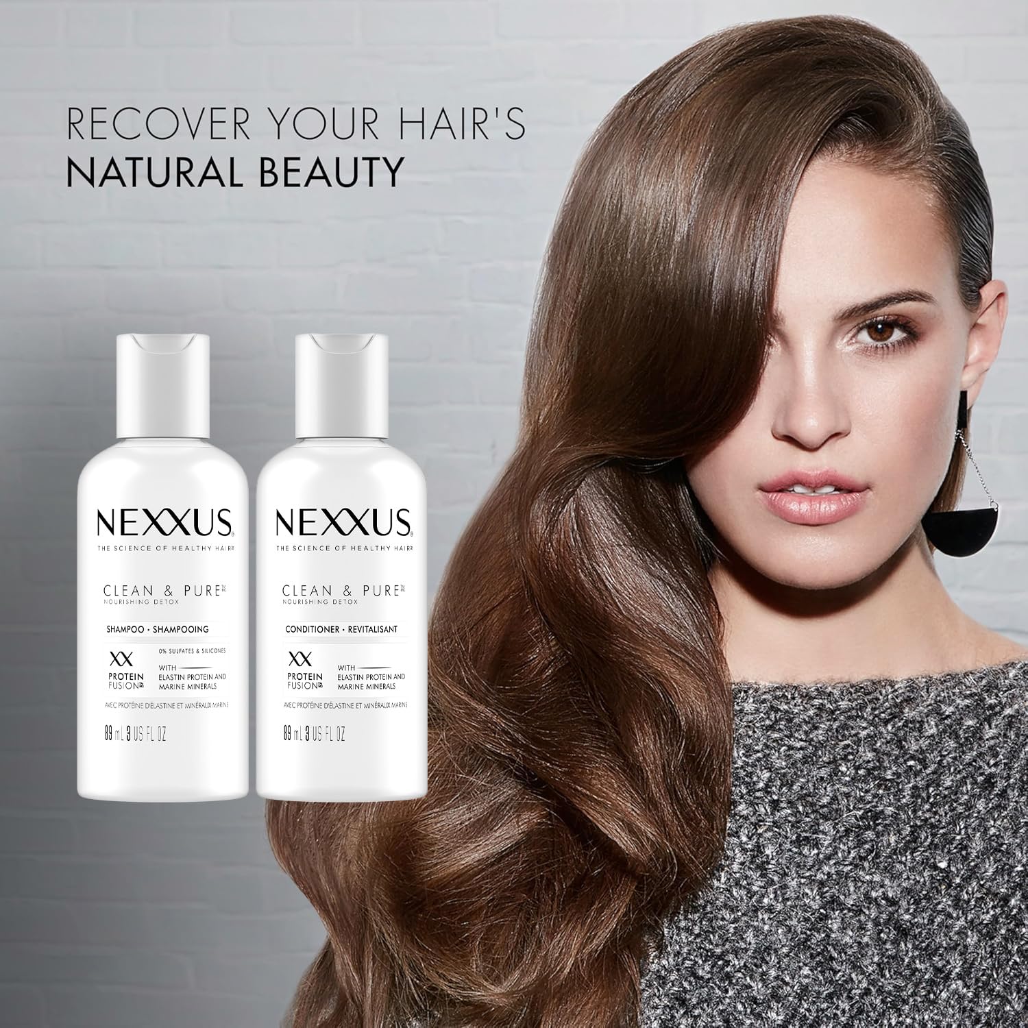 Nexxus Travel Shampoo and Conditioner Set - Sulfate-Free Hair Care with Elastin Protein & Marine Minerals - Clean & Pure Formula - 3 Oz Each - Perfect for Vacation, Gym, and On-the-Go Hair Care