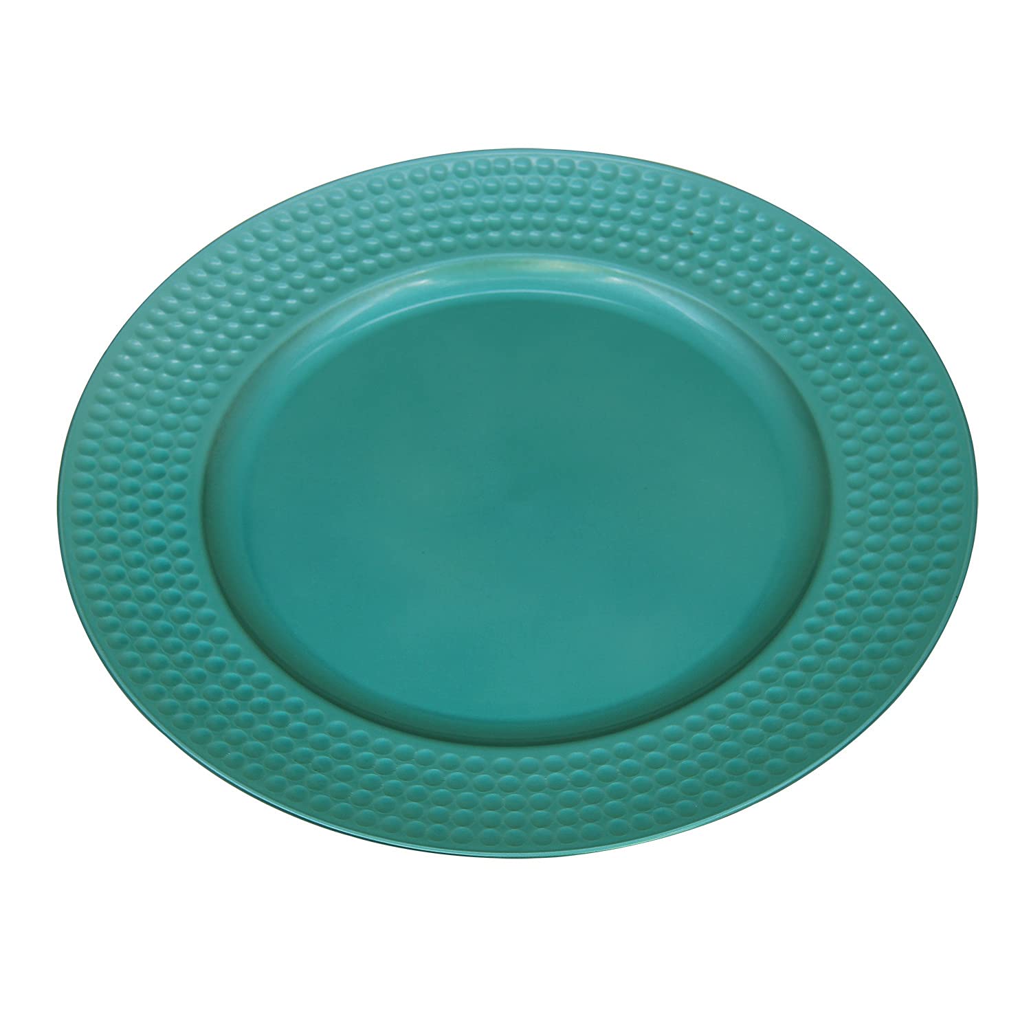WELMATCH 12-Pack 13-Inch Round Aqua Plastic Hammer Edge Charger Plates - Elegant Wedding & Party Tableware Decorations for Bridal Showers, Banquets, and Special Events (Blue, 12 Count)