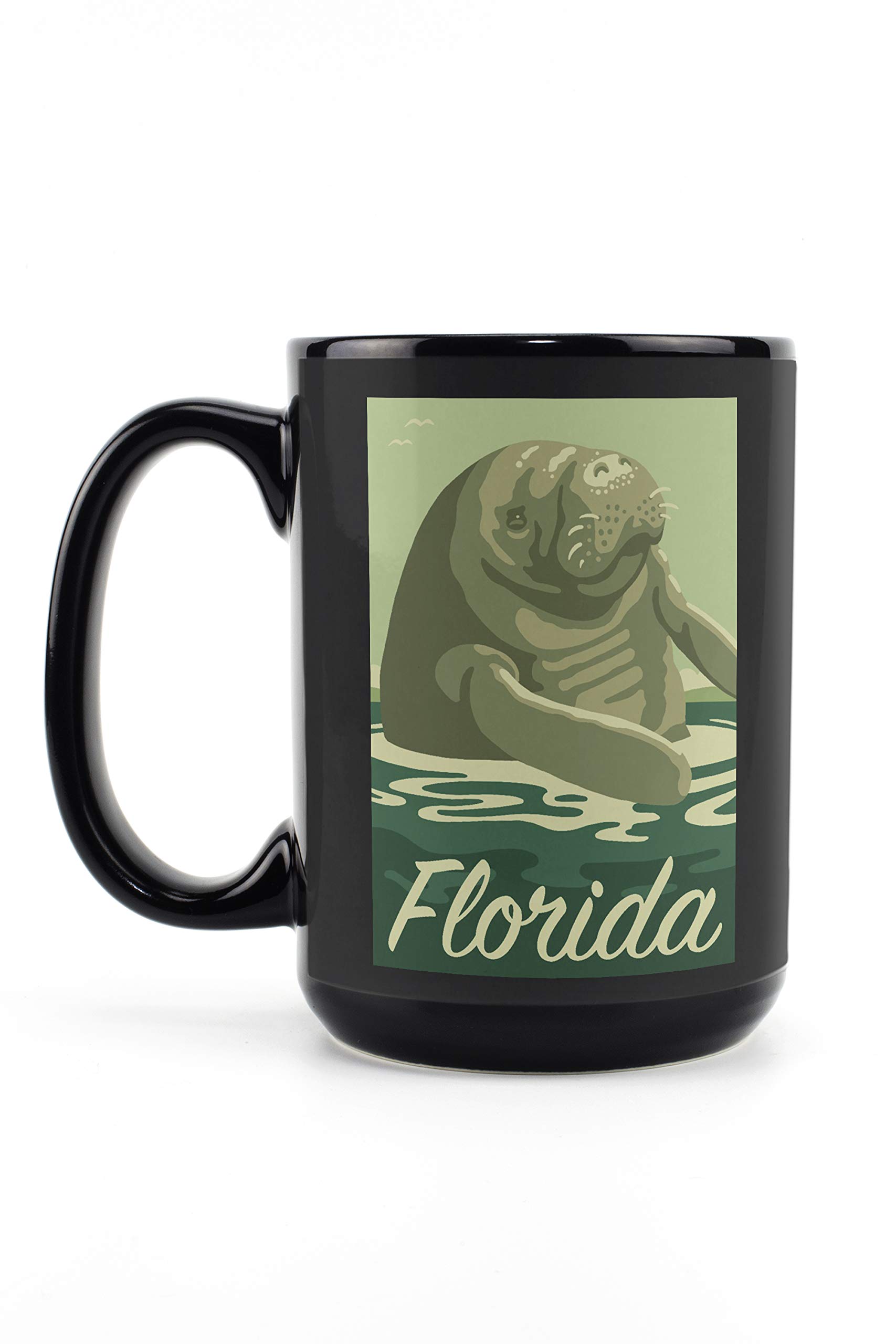 Florida Manatee in Water 15oz Black Ceramic Coffee Mug - Dishwasher & Microwave Safe - Perfect for Tea, Hot Chocolate & Office Use