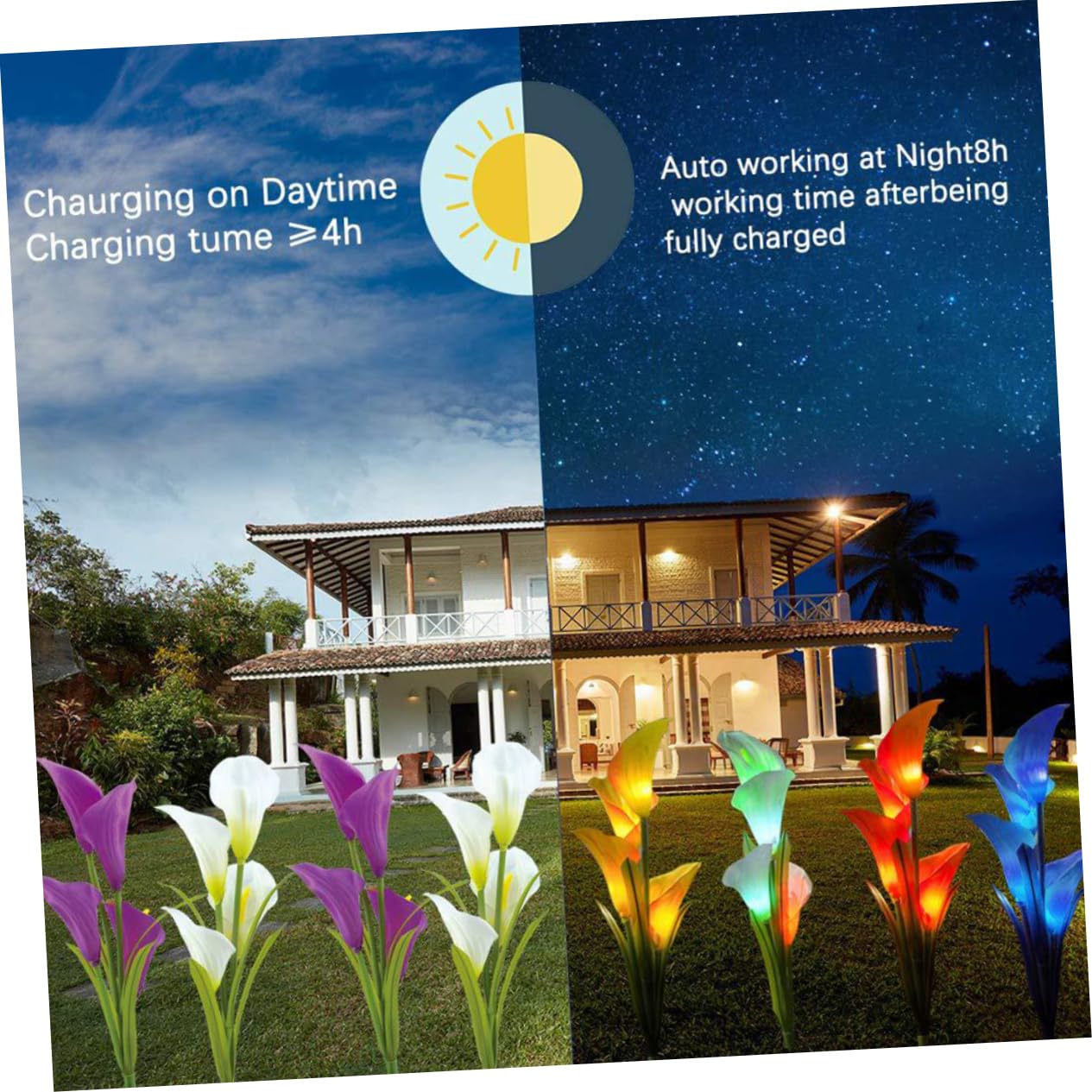 Solar Powered Calla Lily Garden Lights - 2 Pack White & Purple Outdoor Stake Lights for Lawn, Patio, Yard & Pathway Decoration | Weatherproof Solar Flower Lamps for Landscape, Backyard & Garden Decor