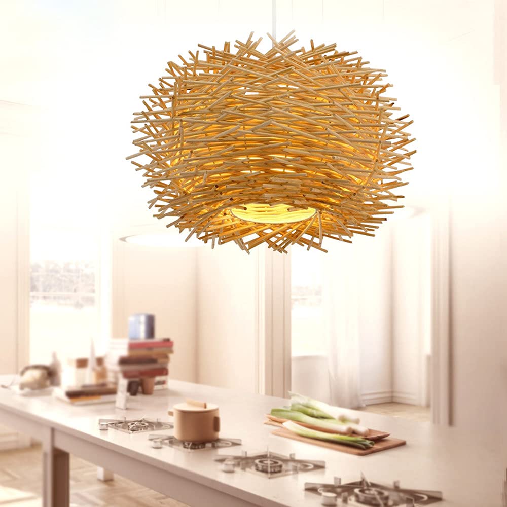 Modern Rattan Pendant Light Fixture - Adjustable Plug-in Hanging Lamp for Dining Room, Kitchen, Bedroom & Restaurant | Natural Woven Ceiling Lighting with Nest Design | Indoor Decorative Lighting for Home & Commercial Spaces