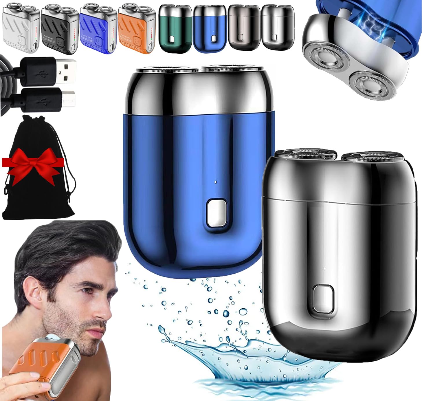 Mini Electric Shaver for Men - Rechargeable Waterproof Travel Razor with 2 Blades | Portable Face Shaver for Smooth Shaving at Home, Gym & Business Trips