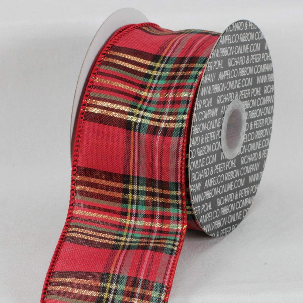 Red and Brown Plaid Ribbon - 2.5 Inch Wide x 20 Yards Long - Perfect for Gift Wrapping, DIY Crafts, and Holiday Decorations