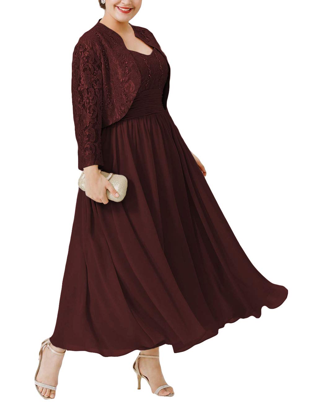 Elegant Mother of The Bride Dresses with Lace Jacket - Chiffon Long Maxi Evening Gown for Wedding Guest - Perfect for Formal Events, Church Ceremonies & Special Occasions