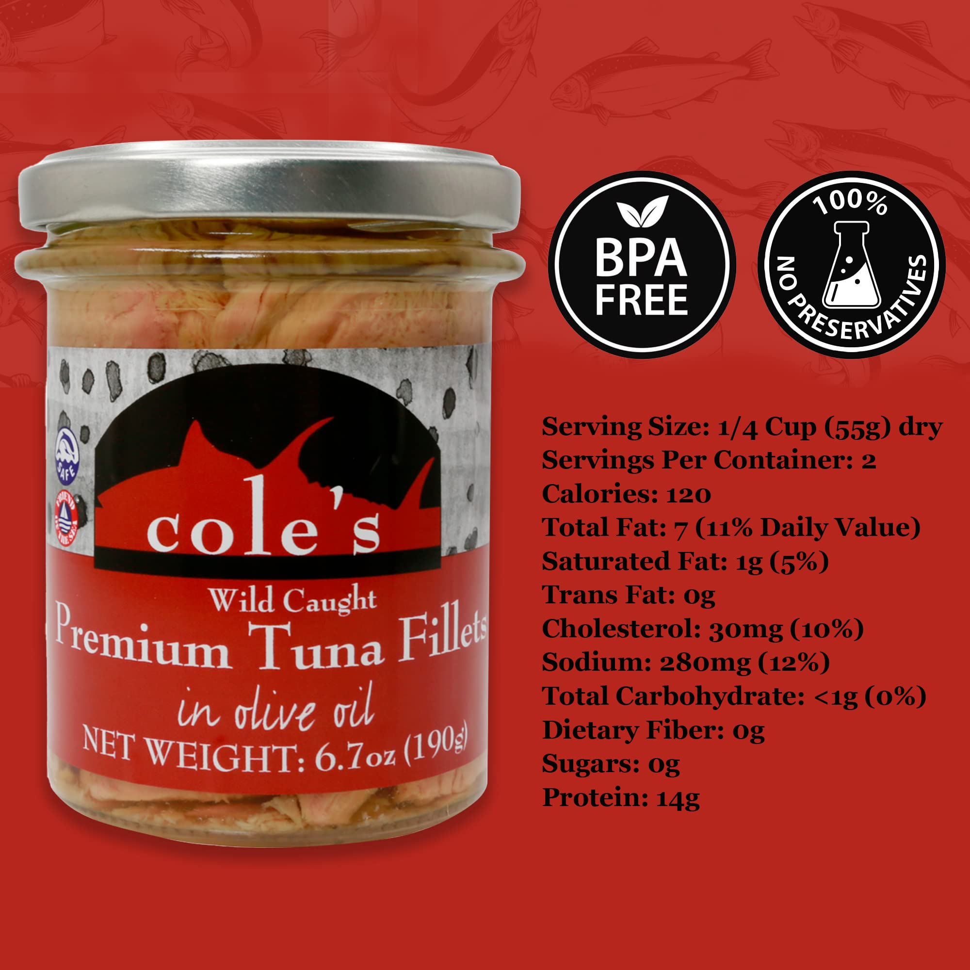 COLES Fresh Canned Tuna Fillets in Olive Oil 6 Pack (6.7 oz Each) - Wild Caught, Gluten Free, High Protein Healthy Snack - Perfect for Salads, Sandwiches & Quick Meals