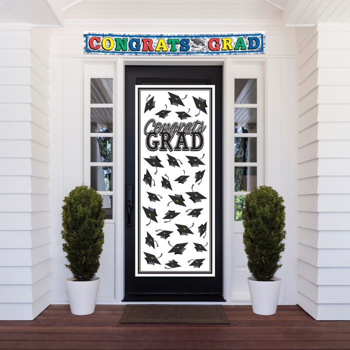 12 Pack Beistle Black Congrats Grad Door Cover - Graduation Party Decorations for Doors, Walls & Windows - Perfect for High School & College Graduation Celebrations