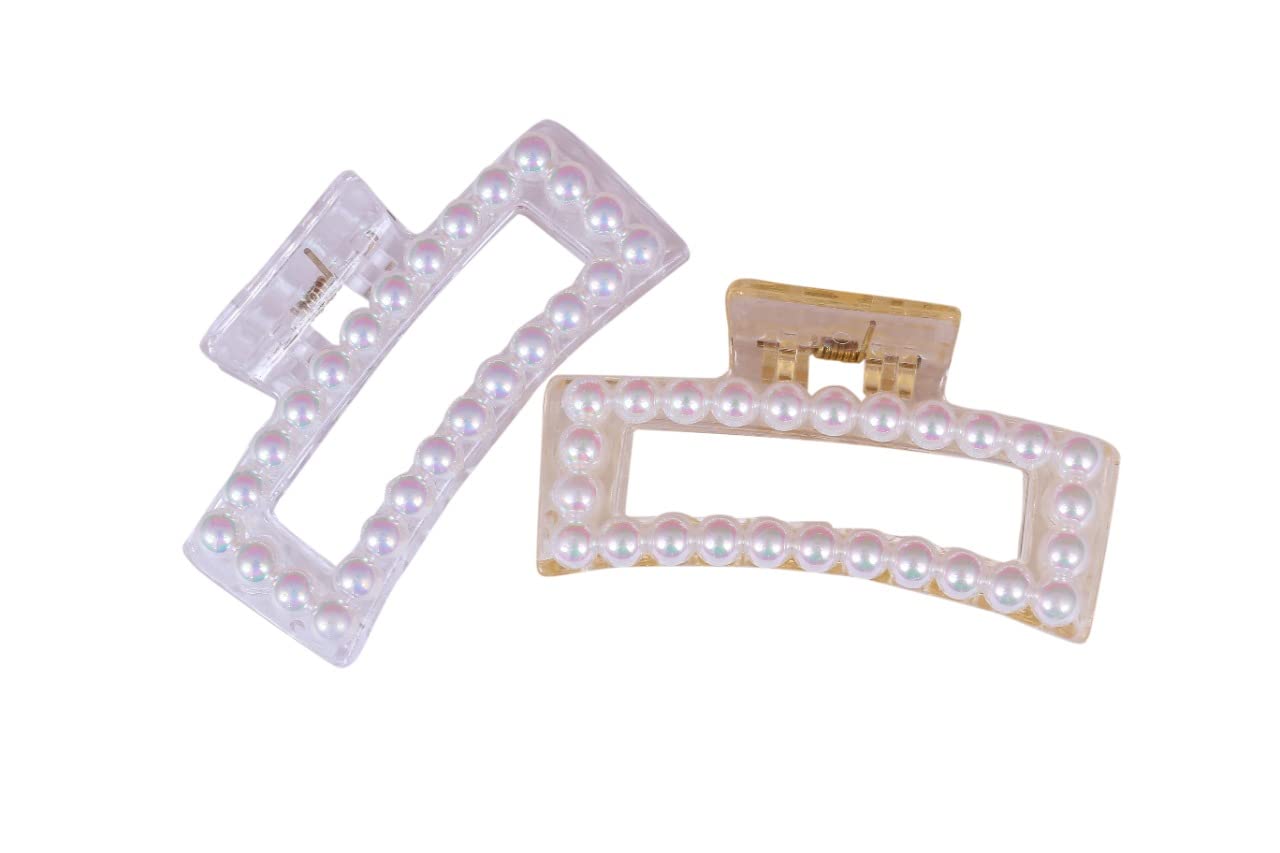 DENICRAAS Pearl Hair Claw Clips - Strong Hold Hair Barrettes for Women, Non-Slip Jaw Clips for Thick Hair - Perfect for Birthday Gifts, Business Events, Weddings & Everyday Styling