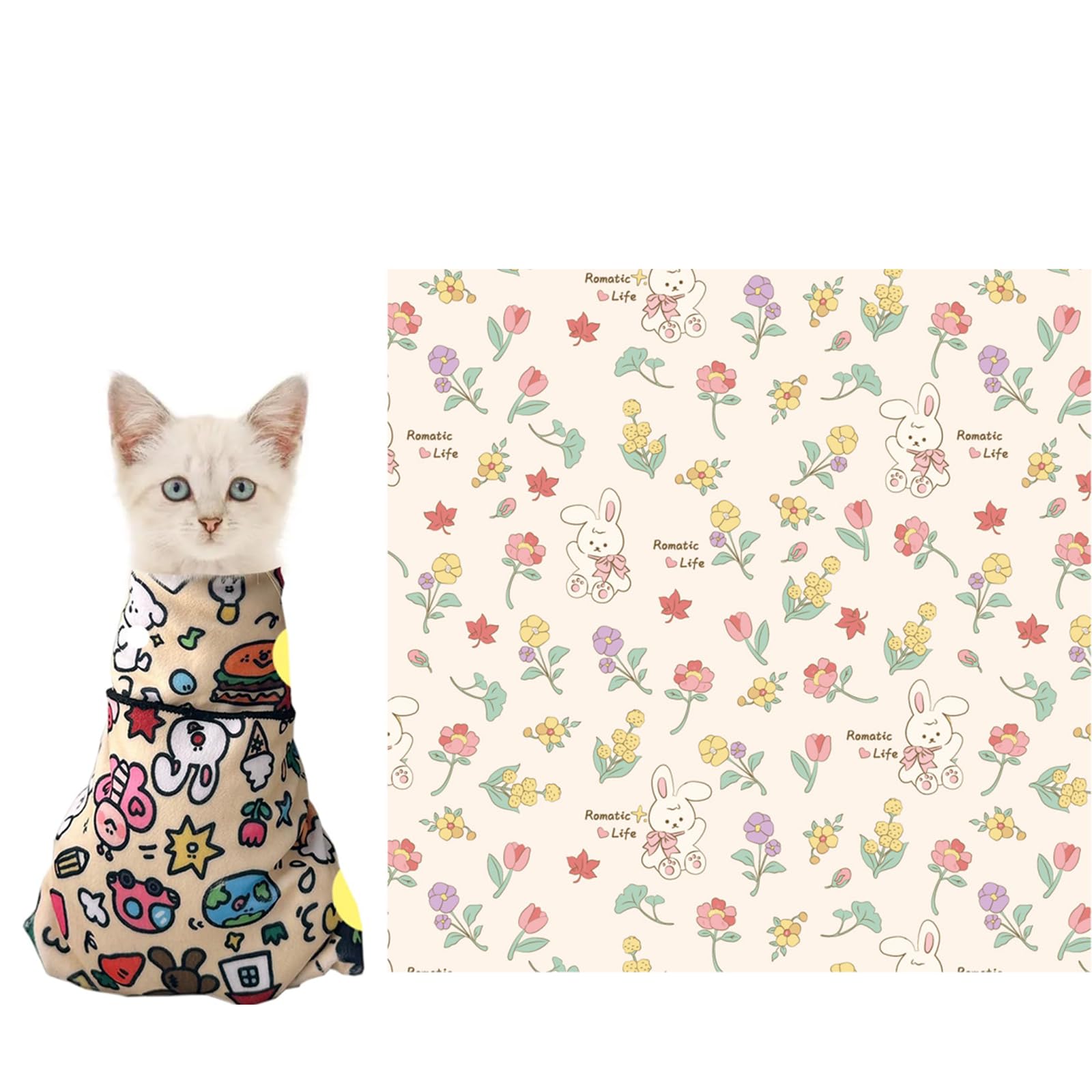 Premium Cat Grooming Wrap with Neck Support - Soft Swaddle Blanket for Safe & Stress-Free Pet Grooming (35x35cm, Rabbit Print, Up to 1.5kg) - Perfect for Nail Trimming, Bathing & Vet Visits