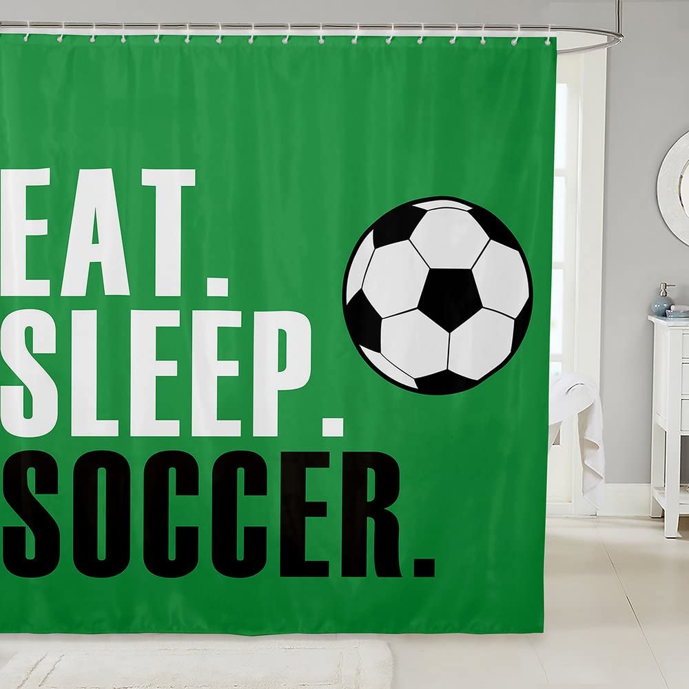 Feelyou Soccer Ball Shower Curtain Set - 72x72 Inch Football Bathroom Decor for Men & Women - Waterproof Sports Theme Bath Curtain with Hooks - Perfect for Game Day, Sports Lover's Bathroom, Kids Room or Dorm Decor