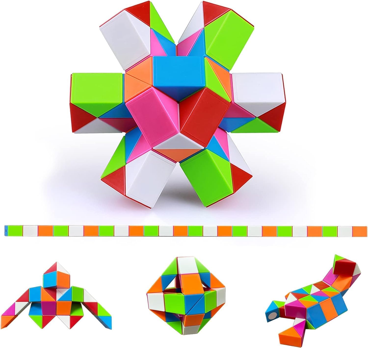 KITMEER Magic Snake Cube Twist Puzzle Toy (48 Blocks) – Brain Teaser for Kids Ages 6+ | STEM Learning, Stress Relief & Travel Entertainment