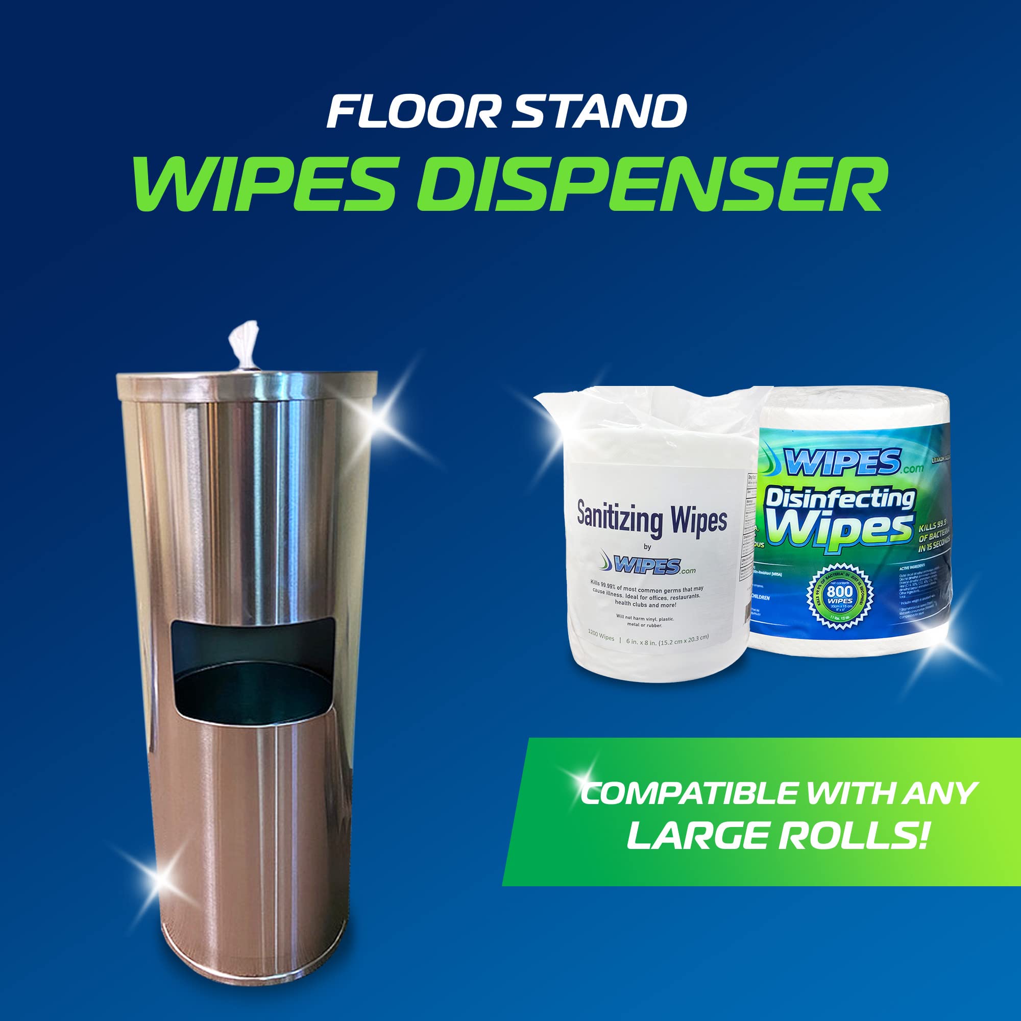 Stainless Steel Wipes Dispenser with Trash Can & Refillable Bucket - Multi-Purpose Floor Stand for Large Roll Wipes - Durable & Hygienic for Home, Office, Kitchen, Nursery & Commercial Use