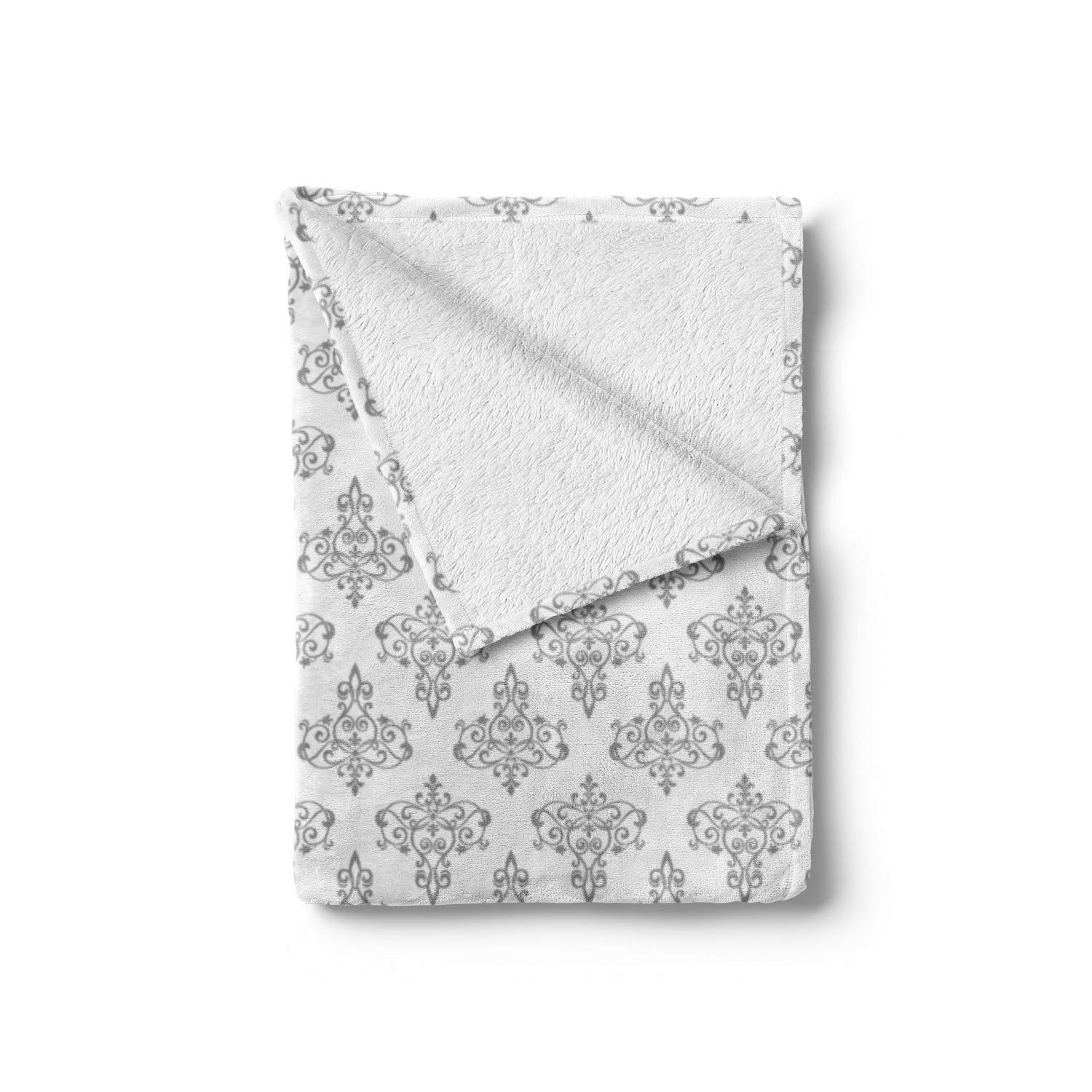 Ambesonne Abstract Throw Blanket - Modern Chandelier Damask Pattern Fleece Blanket, Soft Flannel Couch Cover 70x90 Inches, White & Pale Grey - Perfect for Living Room Decor, Bedroom Accent & Cozy Winter Nights