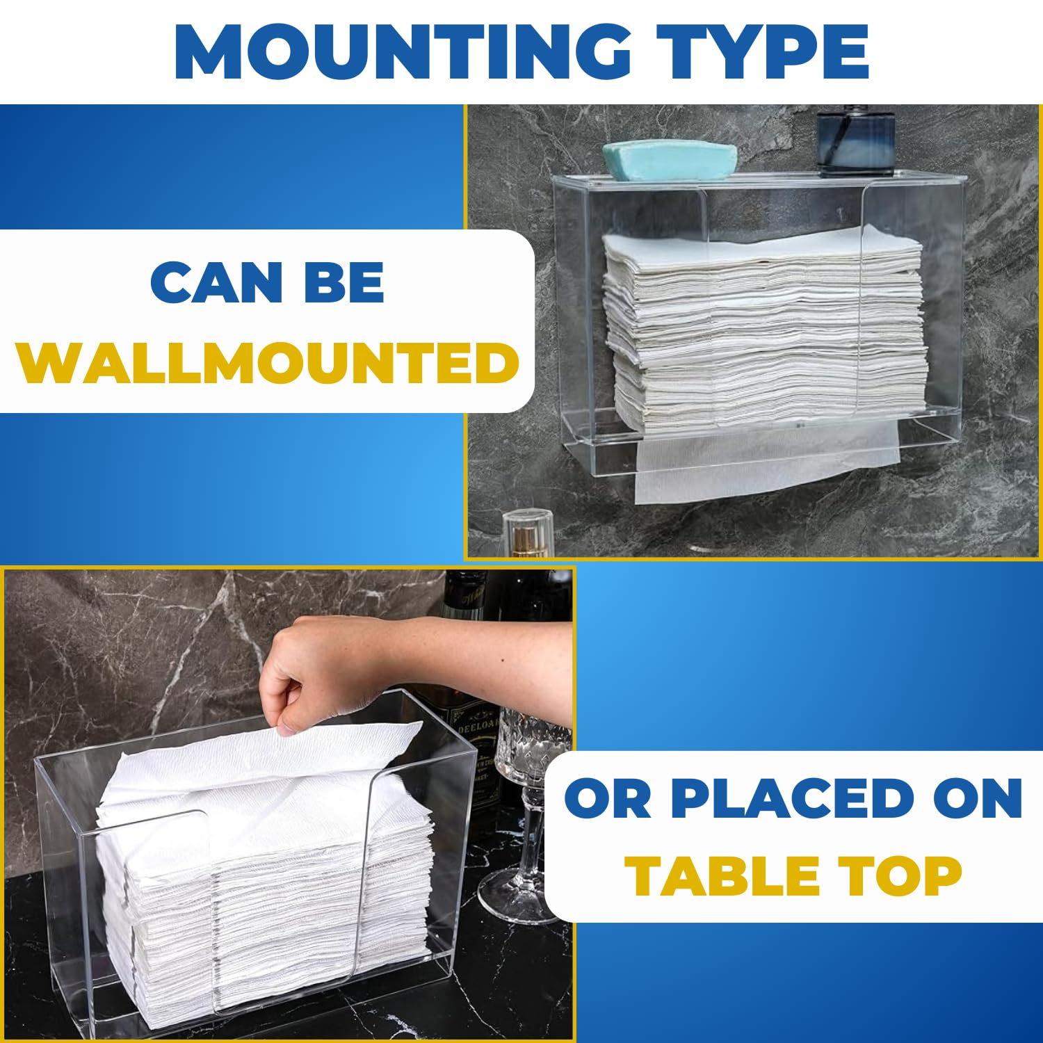 Acrylic Paper Towel Holder - Wall Mount or Countertop Multifold Paper Towel Dispenser for Z-Fold & C-Fold Towels (11.5