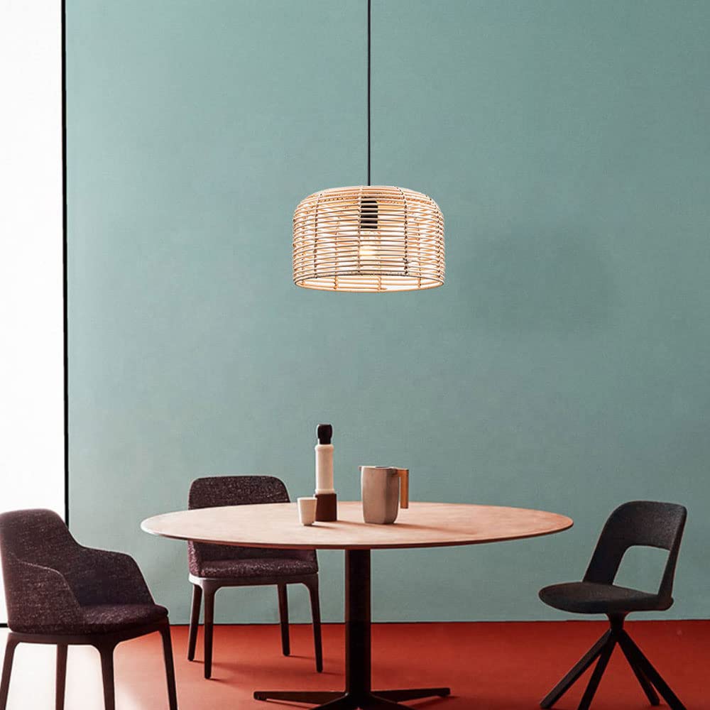Handwoven Wicker Hanging Lamp - Rustic Bamboo Chandelier with Rattan Shade, Farmhouse Ceiling Pendant Light for Bedroom, Dining Room & Restaurant Decor | Boho Home Lighting & Cozy Ambiance