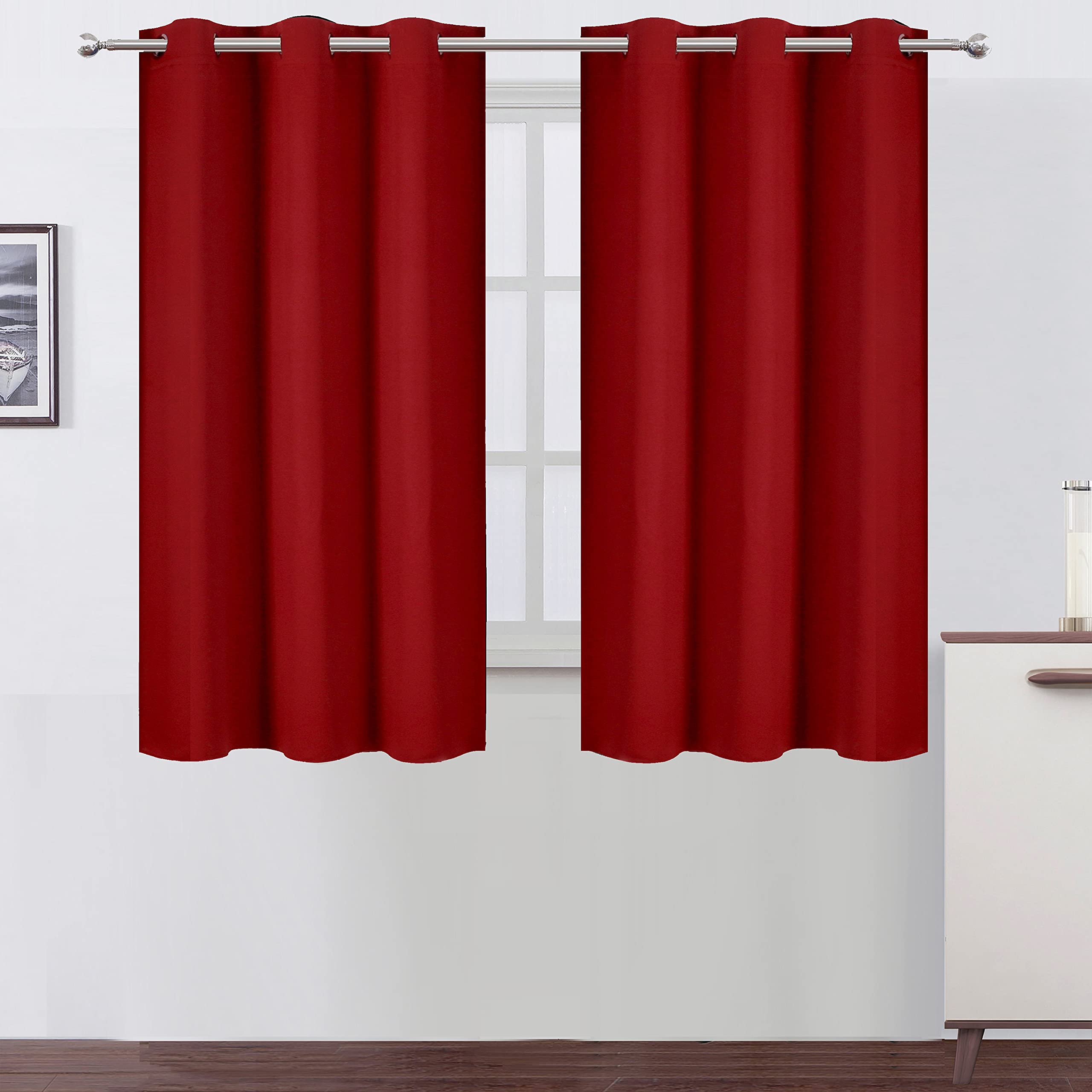 LEMOMO Blackout Curtains for Bedroom & Living Room - 42 x 54 Inch, Set of 2 Panels, Red, Grommet Top - Perfect for Kids Room, Nursery, Home Theater & Light Blocking
