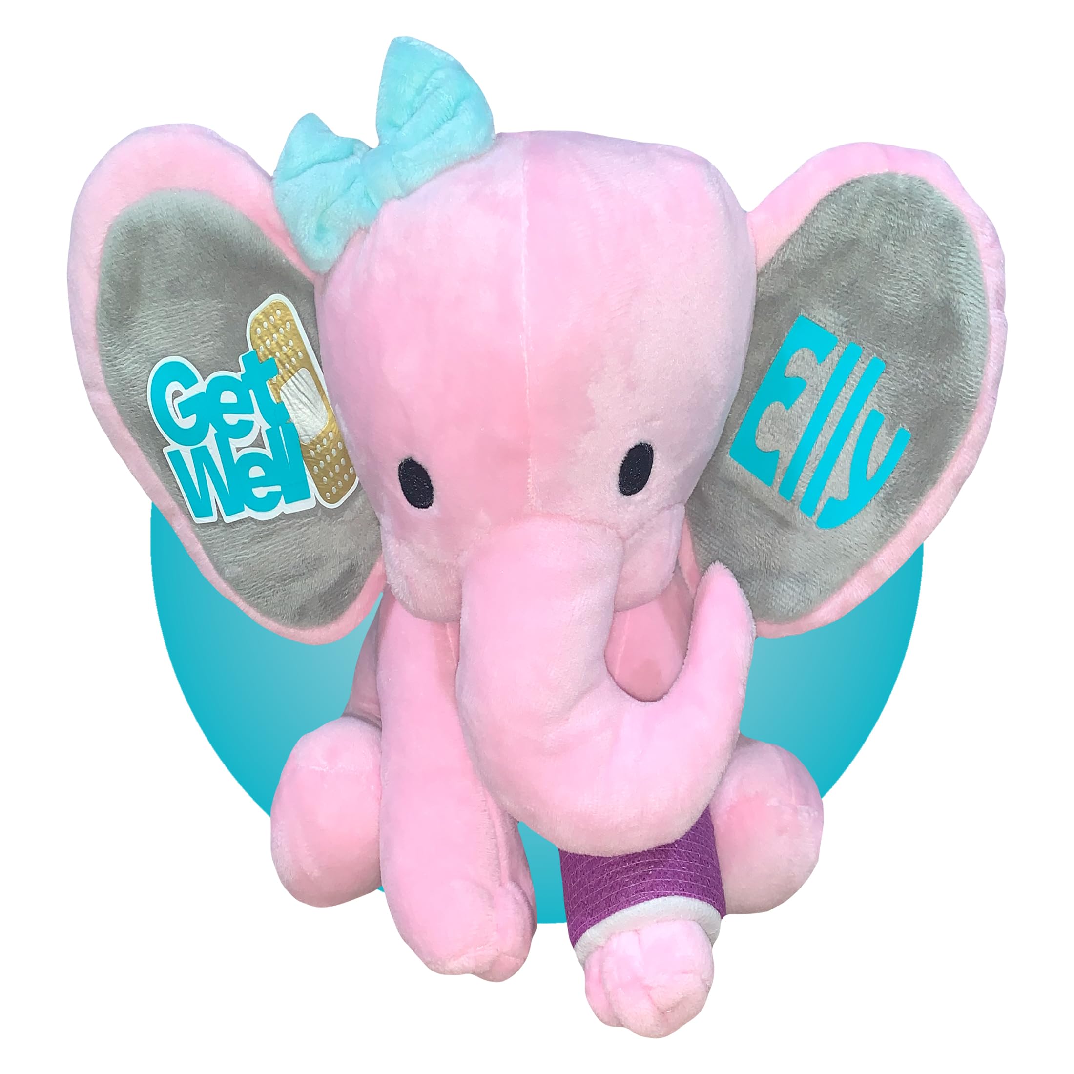 Personalized Pink Elephant Plush Toy - Get Well Soon Gift for Kids with Broken Arms or Legs - Soft Stuffed Animal for Children's Recovery - Perfect for Hospital Stay, Bed Rest & Comfort