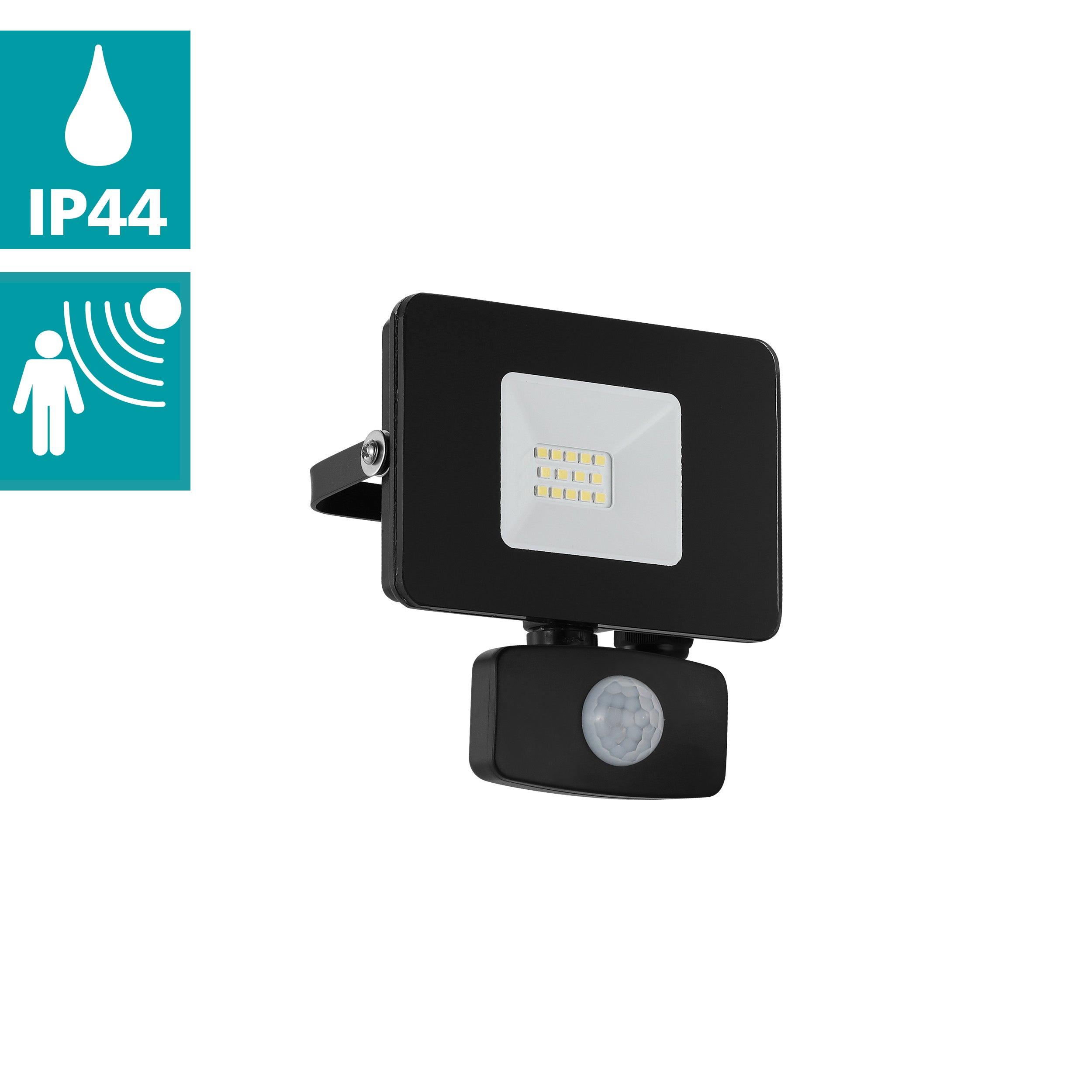 Eglo Faedo 3 IP44 Waterproof Outdoor LED Black PIR Motion Sensor Flood Light 10W - Perfect for Garden, Patio, and Driveway Security Lighting