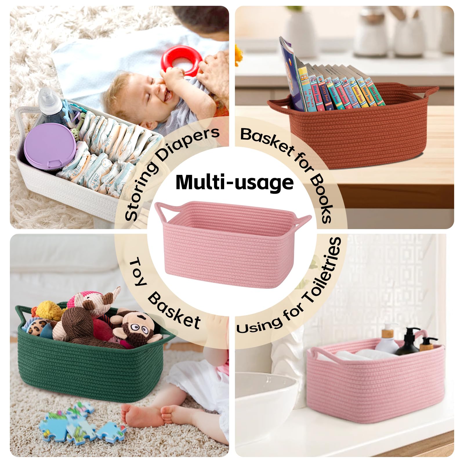 OIAHOMY Woven Storage Basket with Handles - White Gift Basket for Baby Showers, Nursery Organization & Pet Toy Storage | Includes Gift Bags & Ribbons | Perfect for Home Decor, Wedding Favors & Holiday Gifting