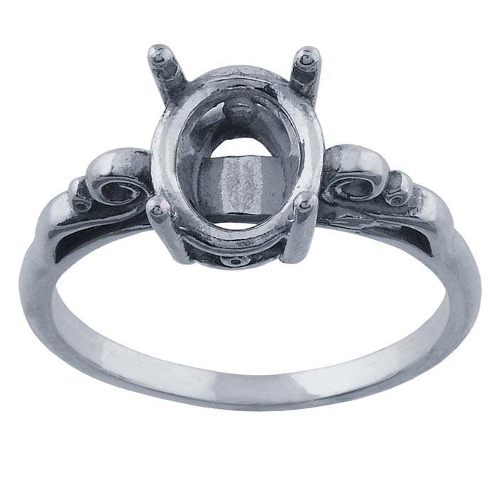 Premium Sterling Silver 8x6mm to 14x10mm Oval Scroll Ring Mounting with Faceted Design - 4 Prong Pre-Notched Offset Blank Ring (Sizes 5-8) | Perfect for Engagement Rings, Wedding Bands & Jewelry Making