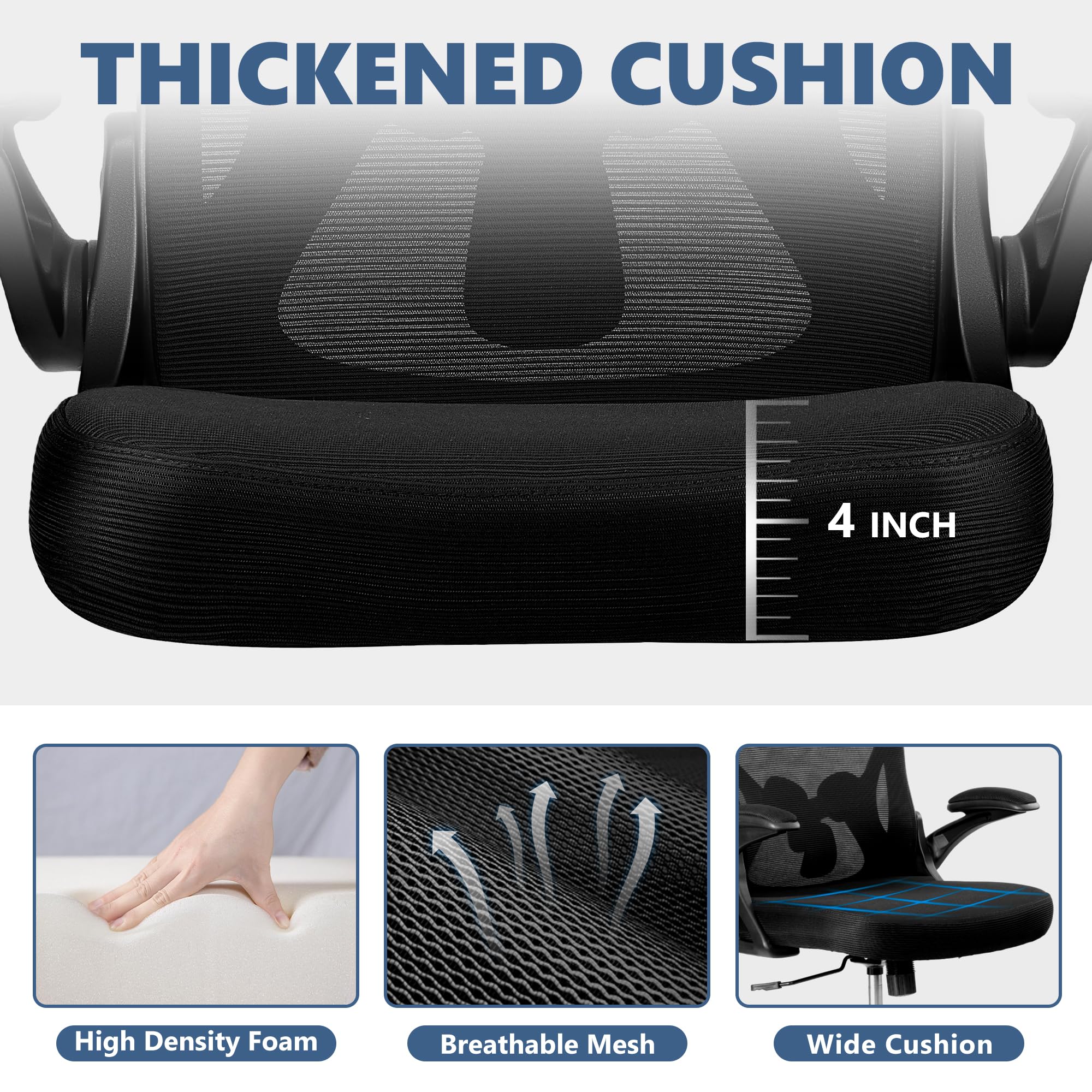 Ergonomic Mesh Office Chair with Adjustable Lumbar Support - Breathable Swivel Computer Desk Chair, Mid Back Task Chair with Flip-Up Armrests for Home & Office Workspace - Perfect for Long Hours of Sitting, Gaming, or Remote Work (Black)
