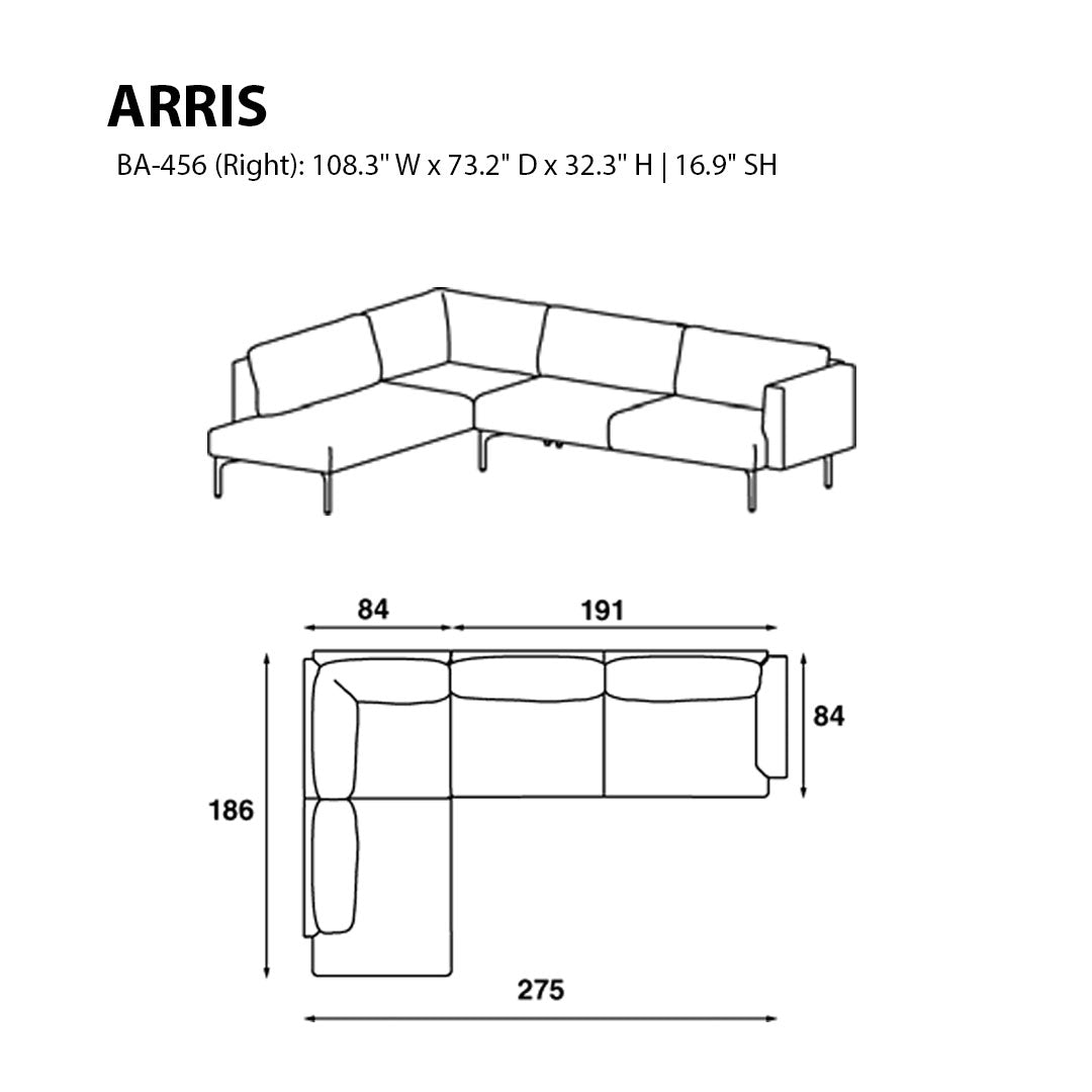 Modern L-Shaped Sectional Sofa with Wide Arms - 108.3