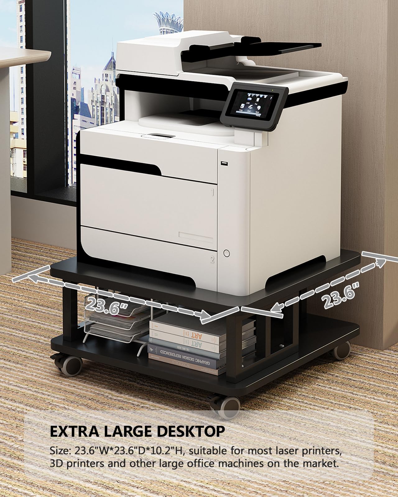2-Tier Mobile Printer Stand with Wheels - 23.6